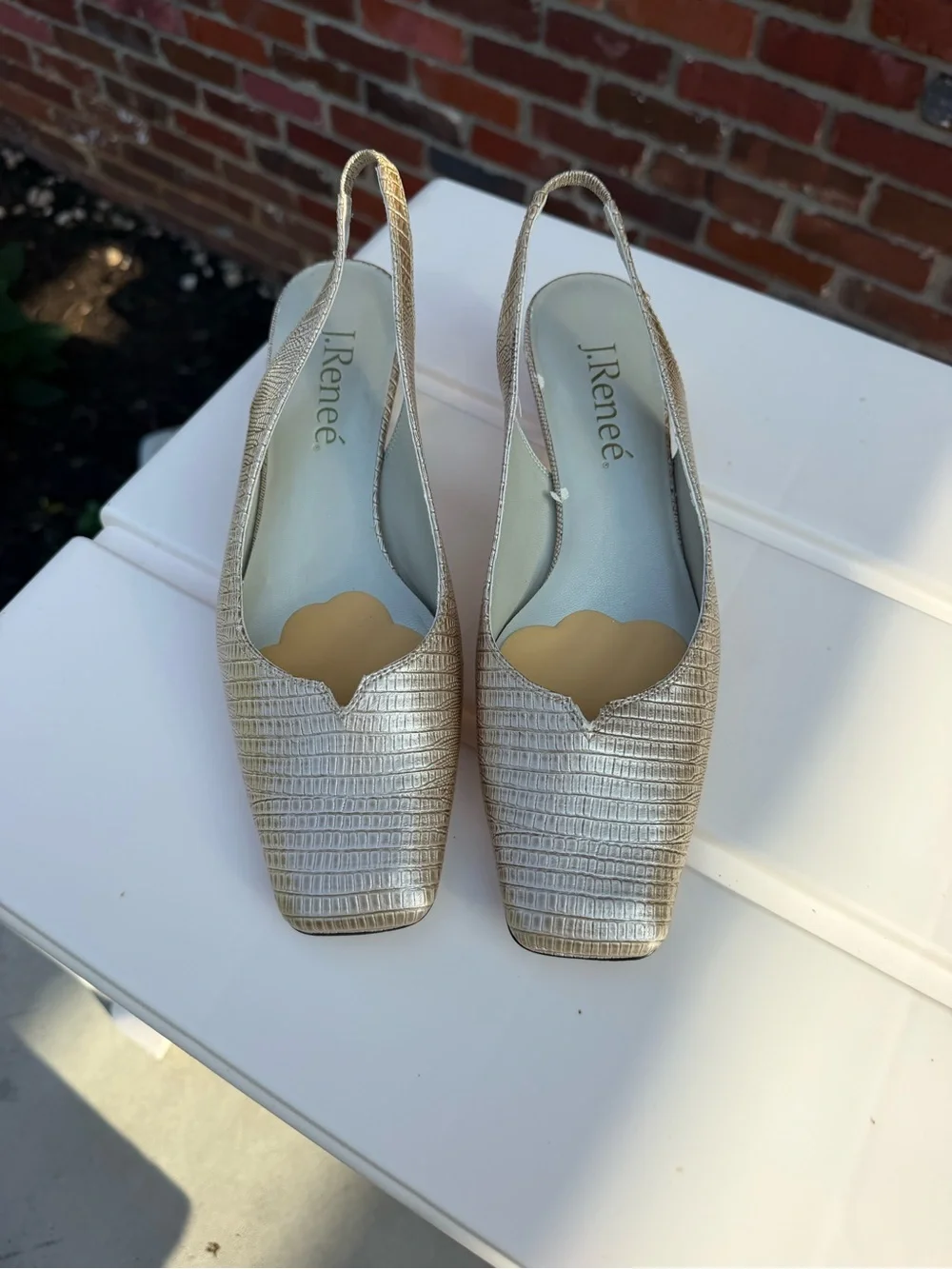 Vintage J.Reneé Metallic Silver Textured Slingback Sandals